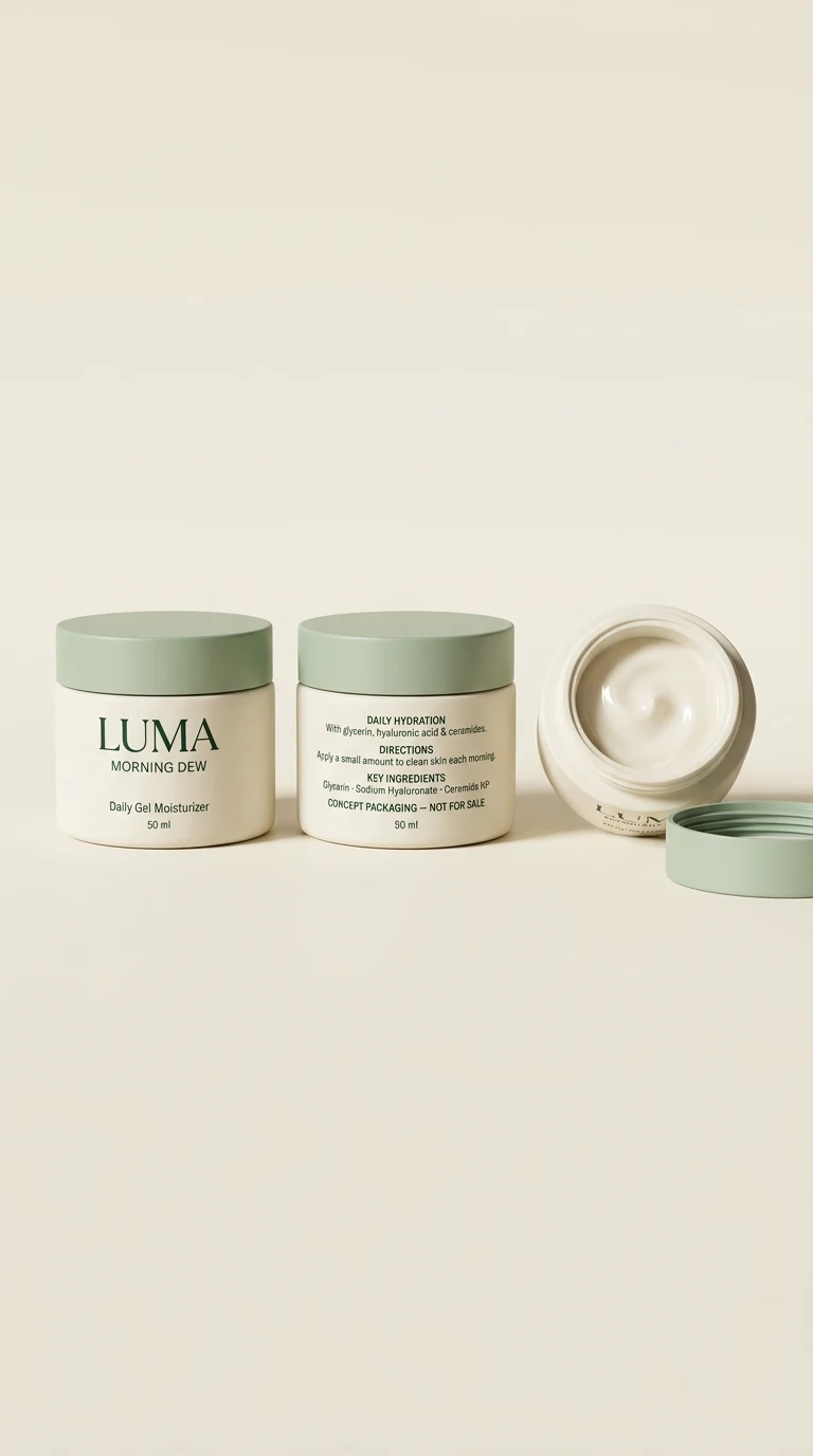 LUMA Morning Dew cream: product packaging and cream texture
